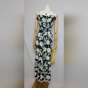 Free People Little Of Your Love Smocked Floral Wide Leg Cute Jumpsuit, Size Lg